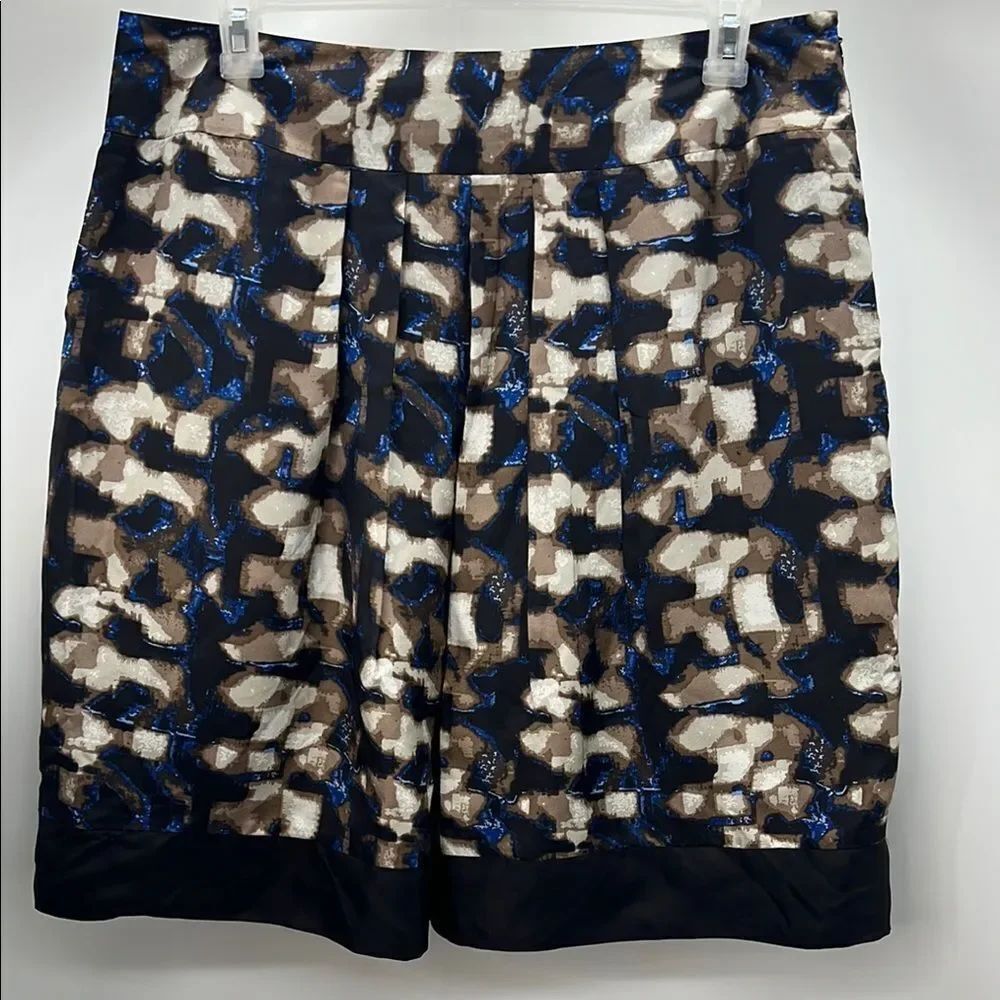 Dana Buchman Blue Black Midi Pleated Silk Skirt